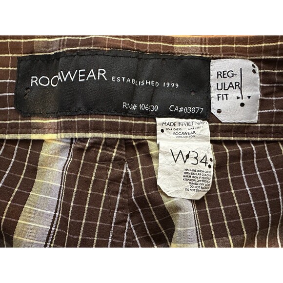 VTG Rocawear Extra Long Plaid Baggy Cargo Shorts Men’s Size 34 Brown 90s Y2K - Picture 3 of 6